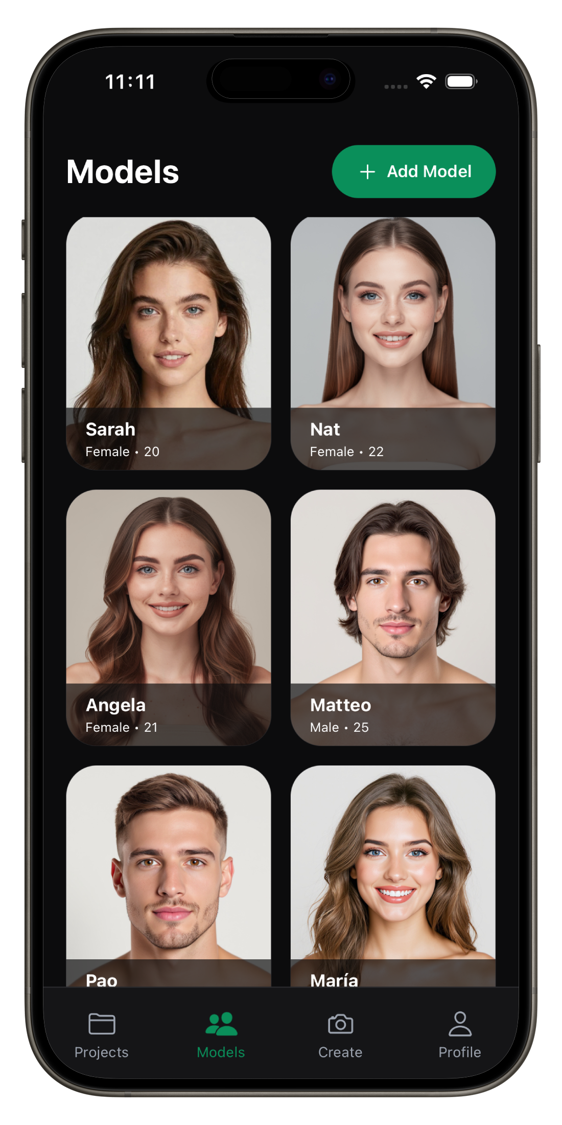 Modelfy Models Screen